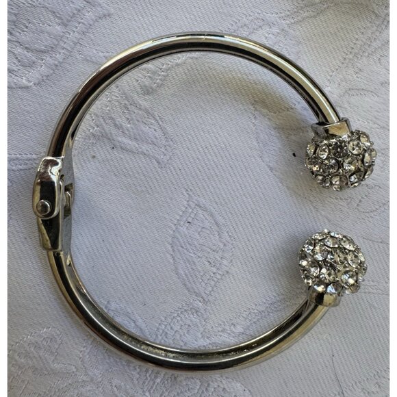 Silver-tone Snap Rhinestone Bangle Bracelet Women Party Jewelry Gift NEW - Picture 10 of 13